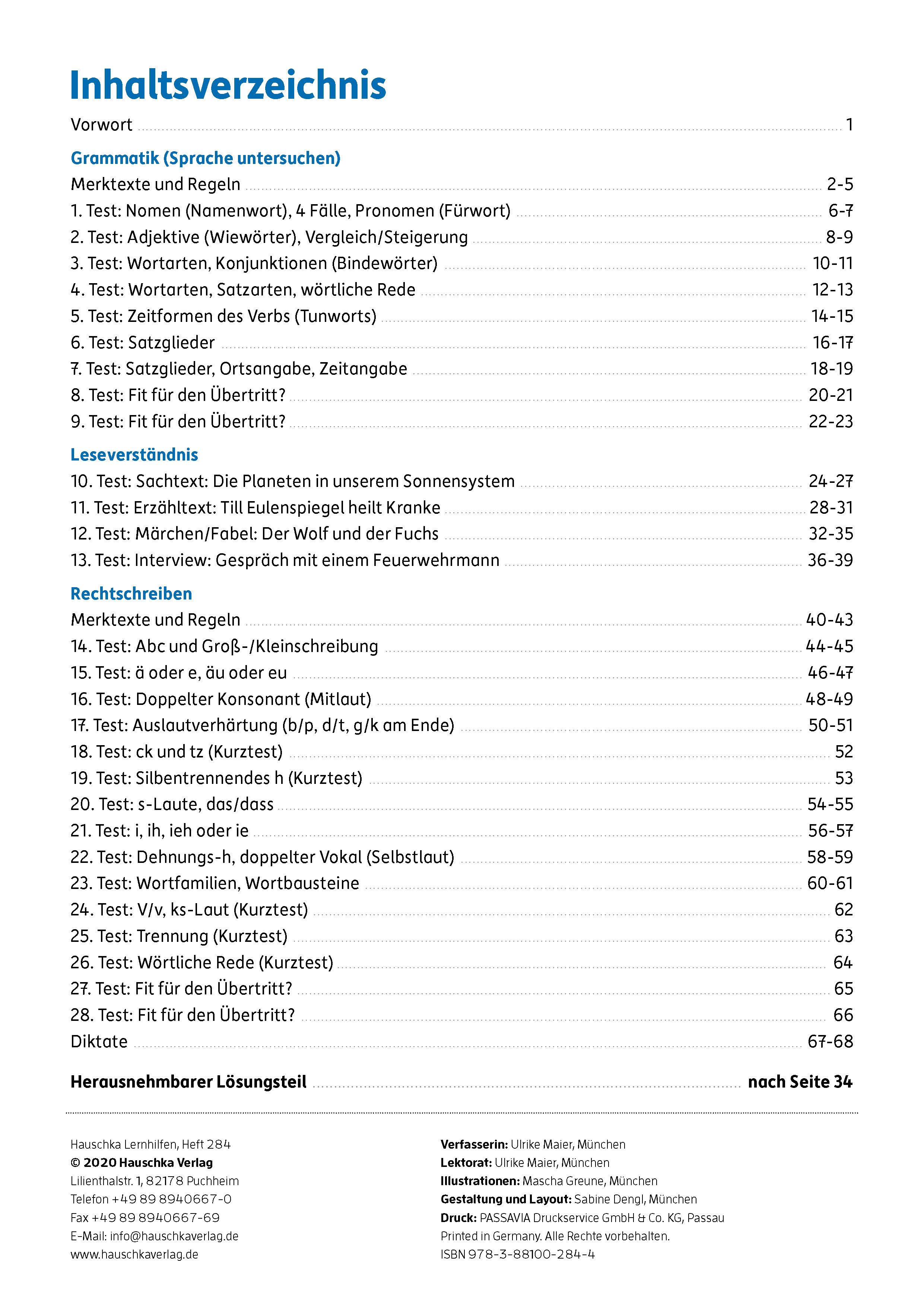 Tests in Deutsch - Lernzielkontrollen 4. Klasse