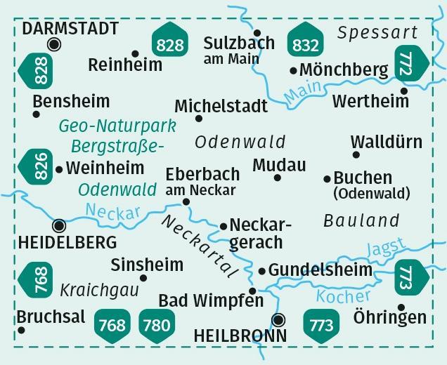 Bergstraße-Odenwald, Neckartal, Geo-Naturpark Bergstraße-Odenwald 1 : 50 000