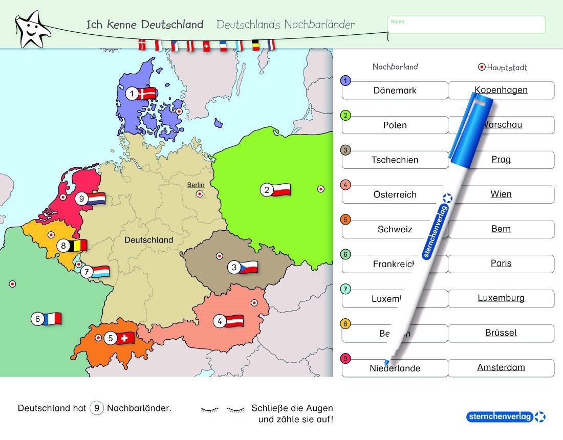 Ich kenne Deutschland - Deutschlands Nachbarländer - Lerntafel mit Stift