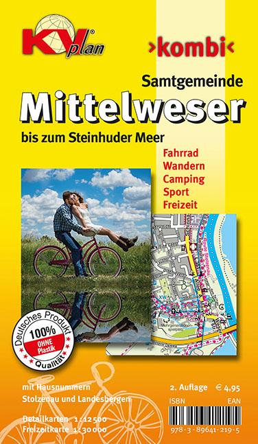 Mittelweser (Landesbergen, Stolzenau) mit Steinhuder Meer, KVplan, Radkarte/Wanderkarte/Stadtplan, 1:30.000 / 1:12.500