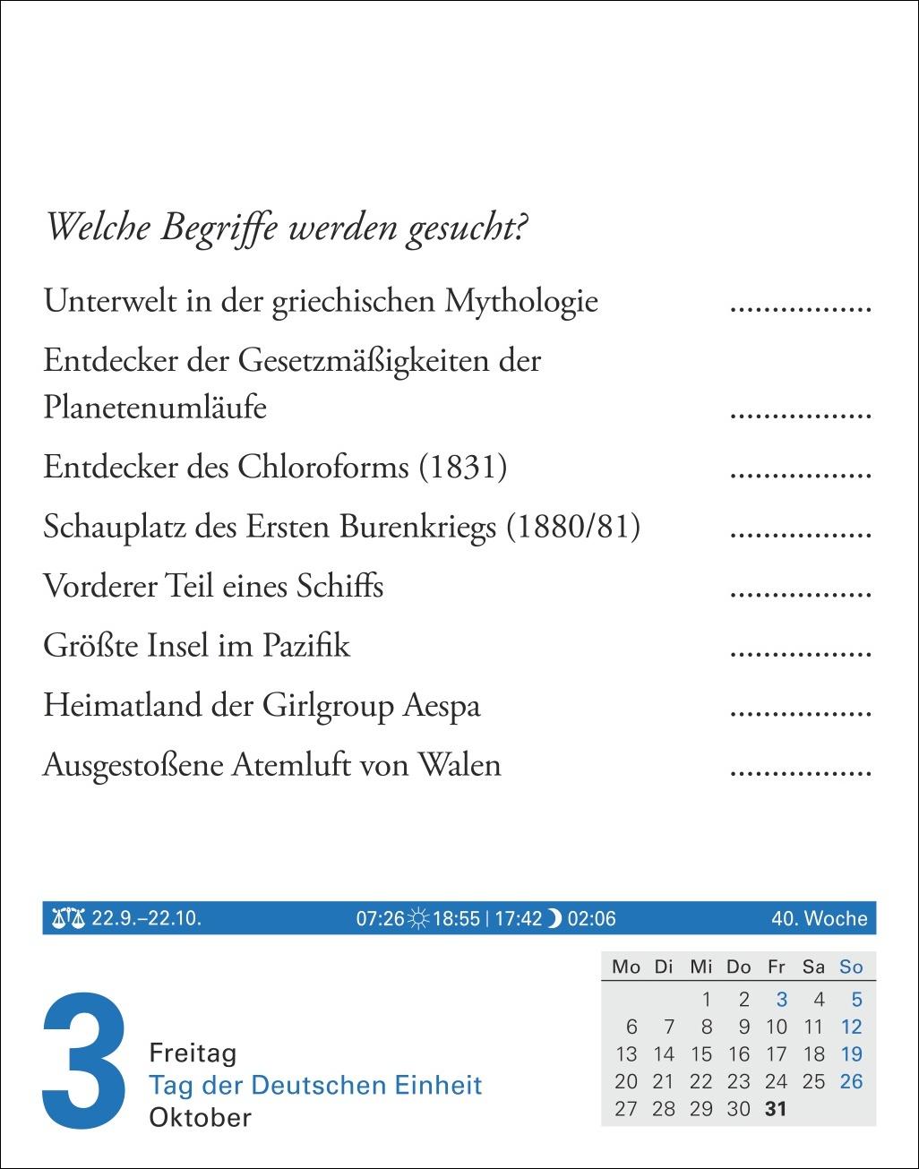 Wissen Tagesabreißkalender 2025 - Quizfragen aus Geschichte, Politik, Kultur, Technik und Sport