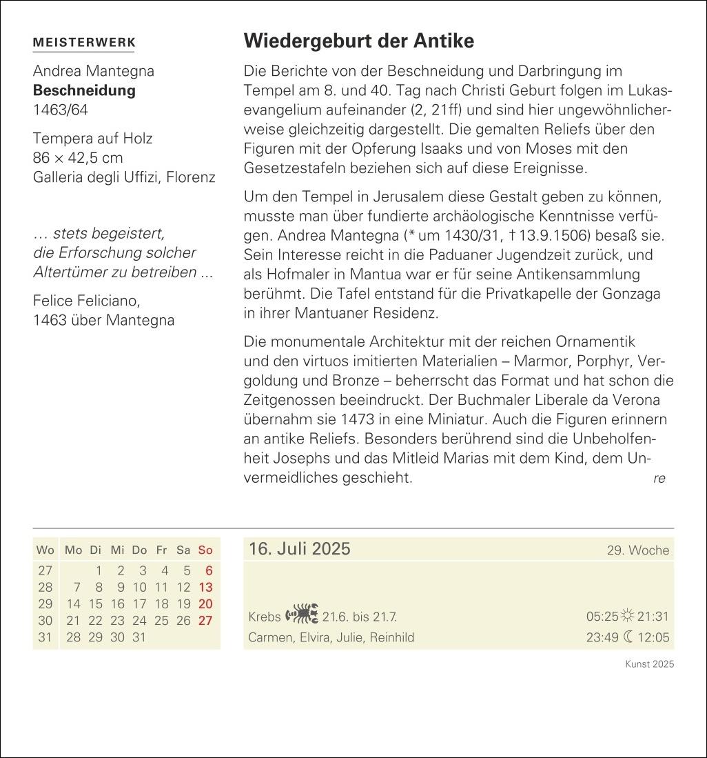 Kunst Tagesabreißkalender 2025 - Kulturkalender - Künstler, Werke, Museen