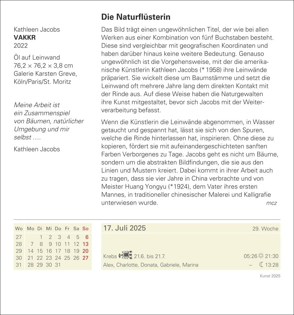 Kunst Tagesabreißkalender 2025 - Kulturkalender - Künstler, Werke, Museen