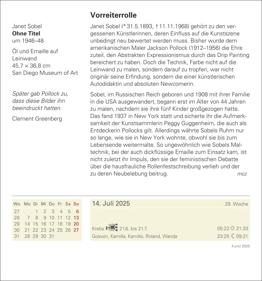 Kunst Tagesabreißkalender 2025 - Kulturkalender - Künstler, Werke, Museen