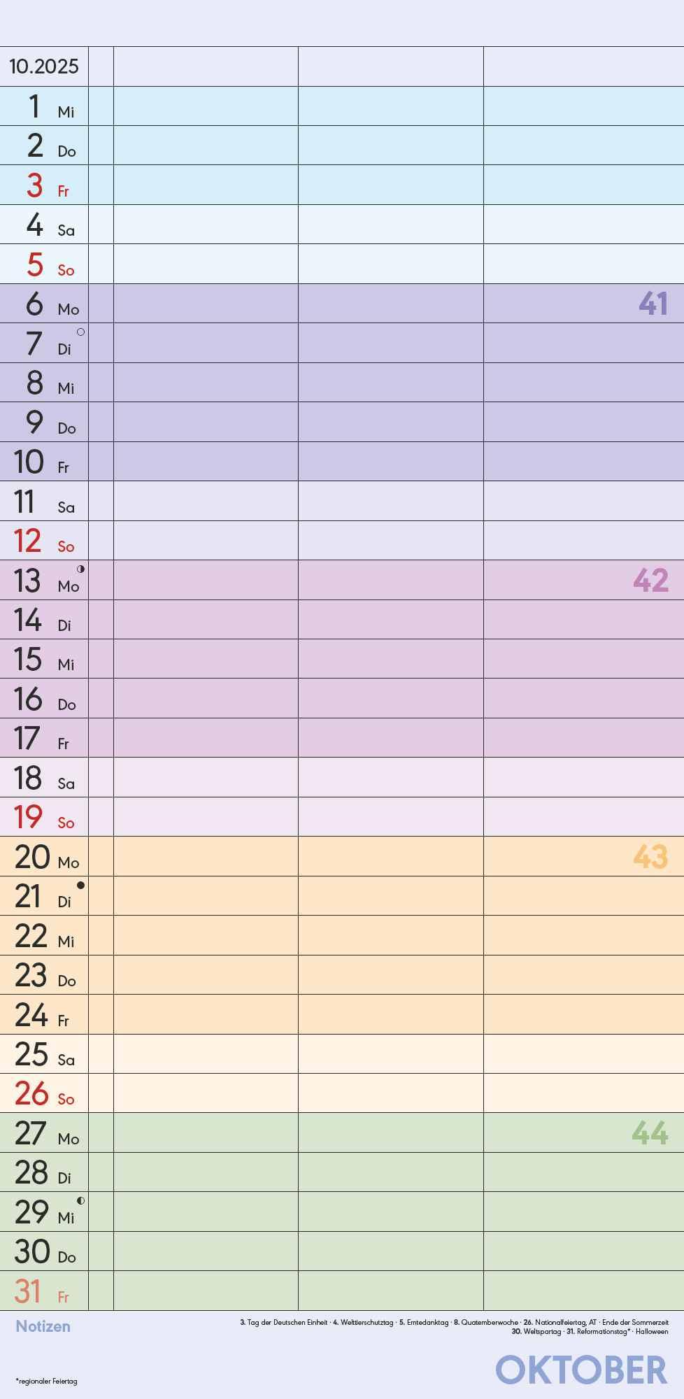 Familienplaner Farbenfroh 2025 - Familien-Timer 22x45 cm - mit Ferienterminen - 3 Spalten - Wand-Planer - mit vielen Zusatzinformationen - Alpha Edition