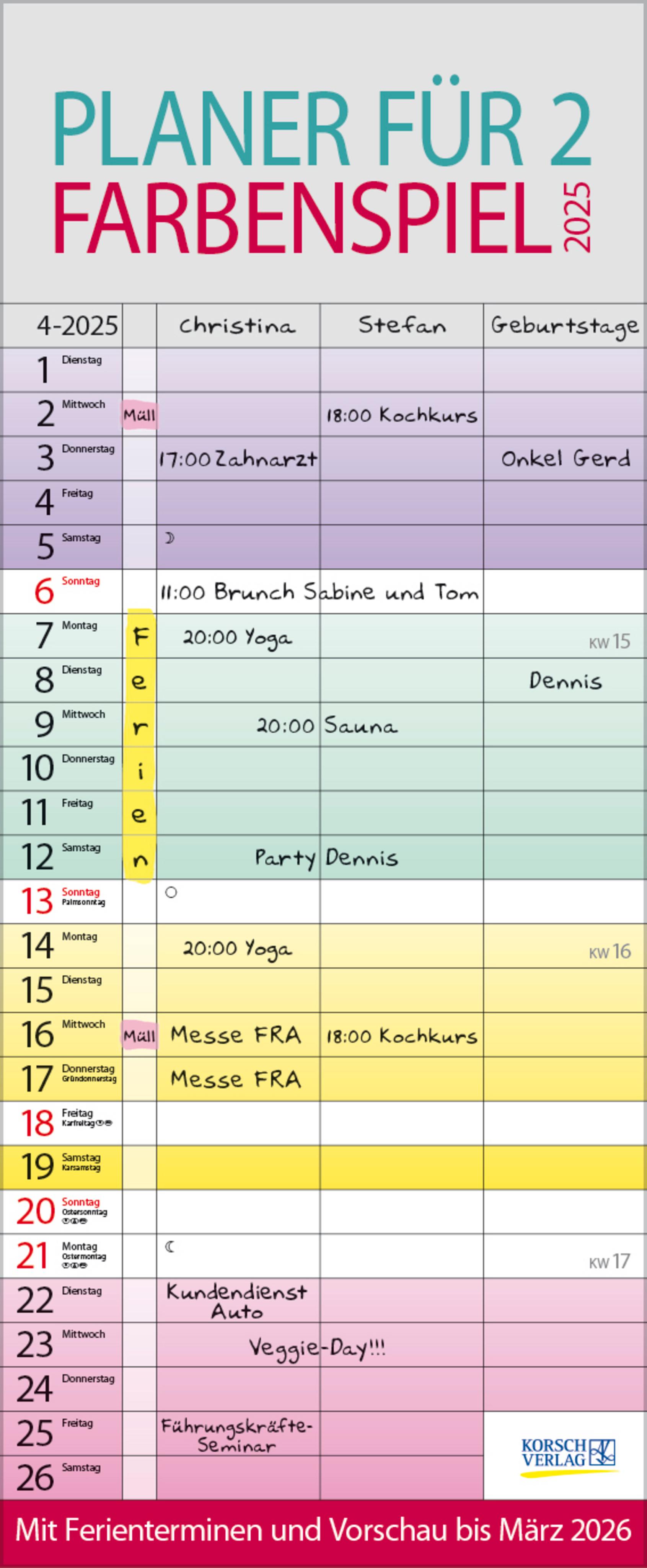 Farbenspiel - Planer für 2 2025