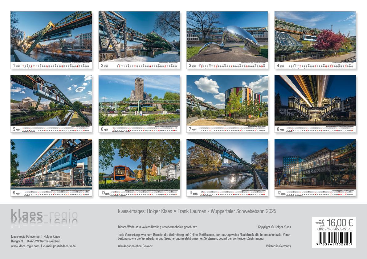 Wuppertaler Schwebebahn 2025 Bildkalender A3 Spiralbindung