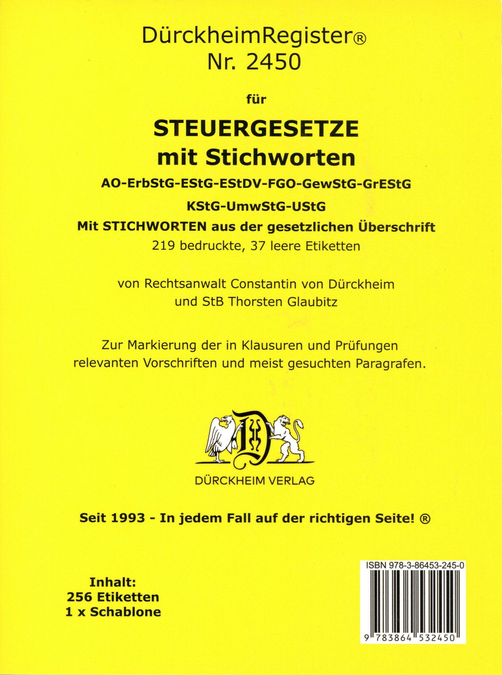 DürckheimRegister® 2450 STEUERGESETZE mit Stichworten (2024)