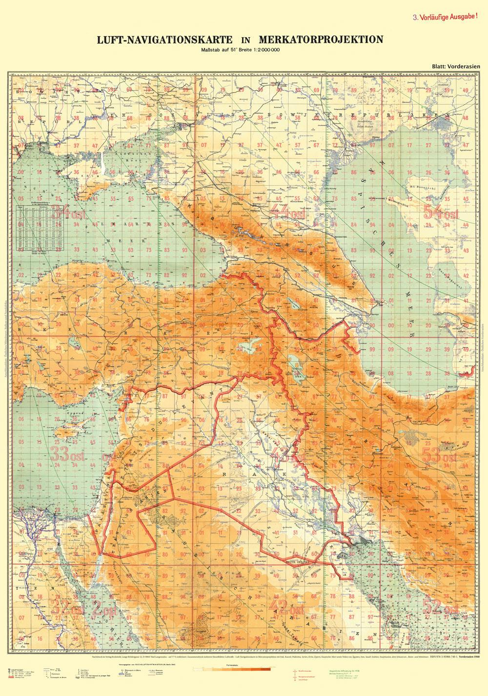 LUFT-NAVIGATIONSKARTE: Vorderasien 1940 (Plano)