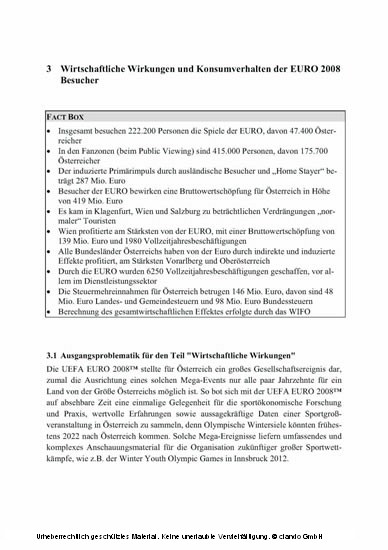 Wirtschaftliche Wirkungen und Besucherzufriedenheit mit der UEFA EURO 2008TM