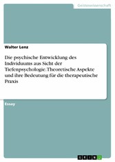 Die psychische Entwicklung des Individuums aus Sicht der Tiefenpsychologie. Theoretische Aspekte und ihre Bedeutung für die therapeutische Praxis