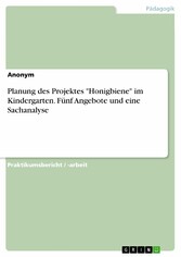 Planung des Projektes 'Honigbiene' im Kindergarten. Fünf Angebote und eine Sachanalyse