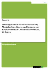 Trainingsplan für ein Ausdauertraining. Muskelaufbau, Fitness und Senkung des Körperfettanteils (Weibliche Probandin, 20 Jahre)